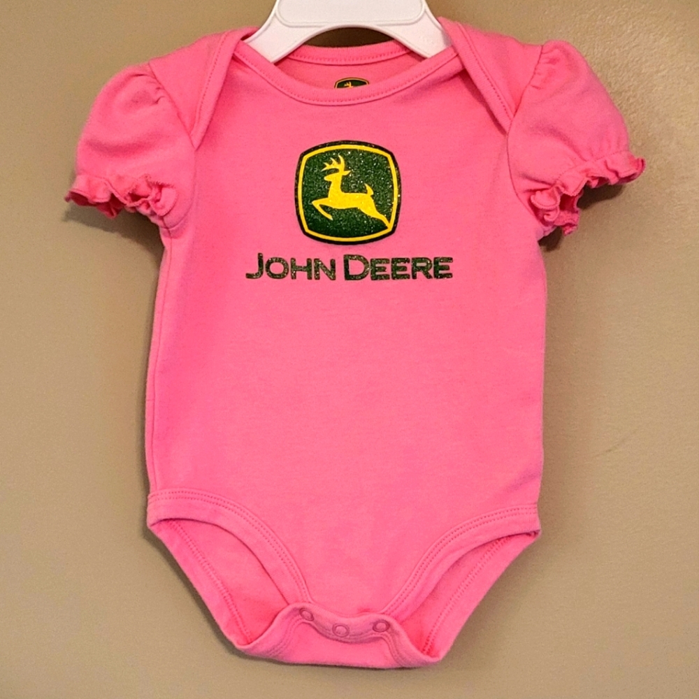 John Deere pink ruffle sleeve onesie/bodysuit
